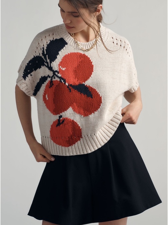 Maeve Sweaters - NWT Maeve Short-Sleeve Crew-Neck Veggie Motif Graphic Sweater - Red Apple - L